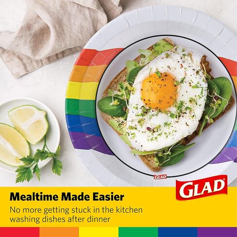 Glad Everyday Round Disposable 10" Paper Plates with Rainbow Design | Heavy Duty Soak Proof, Cut-Resistant, Microwavable Paper Plates for All Foods & Daily Use | 10 Inches, 36 Count in Saudi Arabia