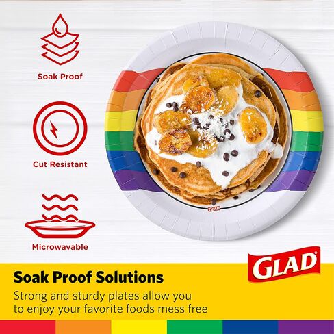 Glad Everyday Round Disposable 10" Paper Plates with Rainbow Design | Heavy Duty Soak Proof, Cut-Resistant, Microwavable Paper Plates for All Foods & Daily Use | 10 Inches, 36 Count in Saudi Arabia