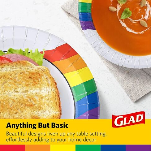 Glad Everyday Round Disposable 10" Paper Plates with Rainbow Design | Heavy Duty Soak Proof, Cut-Resistant, Microwavable Paper Plates for All Foods & Daily Use | 10 Inches, 36 Count in Saudi Arabia
