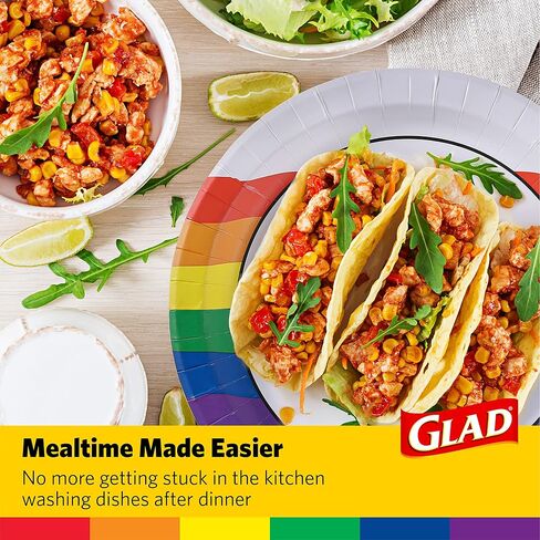 Glad Everyday Round Disposable 10" Paper Plates with Rainbow Design | Heavy Duty Soak Proof, Cut-Resistant, Microwavable Paper Plates for All Foods & Daily Use | 10 Inches, 36 Count in Saudi Arabia