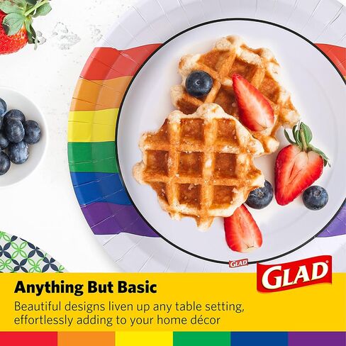 Glad Everyday Round Disposable 10" Paper Plates with Rainbow Design | Heavy Duty Soak Proof, Cut-Resistant, Microwavable Paper Plates for All Foods & Daily Use | 10 Inches, 36 Count in Saudi Arabia