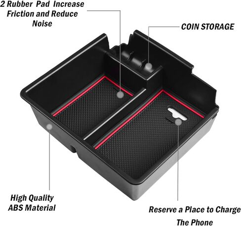 TACOBRO Organizer Compatible with Ford Ranger Center Console 2019 2020 2021 2022 2023 XL XLT Lariat Accessories, Armrest Divider Secondary Storage Insert Tray ABS Materials Red in Kuwait