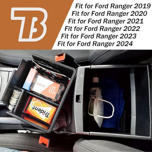 TACOBRO Organizer Compatible with Ford Ranger Center Console 2019 2020 2021 2022 2023 XL XLT Lariat Accessories, Armrest Divider Secondary Storage Insert Tray ABS Materials Red in Kuwait