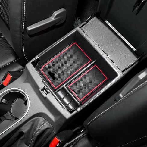 TACOBRO Organizer Compatible with Ford Ranger Center Console 2019 2020 2021 2022 2023 XL XLT Lariat Accessories, Armrest Divider Secondary Storage Insert Tray ABS Materials Red in Kuwait