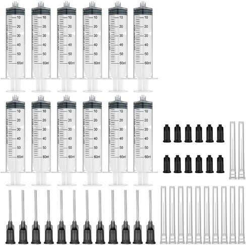 12 Pack 60ml Syringes with 16Gx1.0'' Blunt Tip Fill Needles and Storage Caps(Luer Lock)-Dozen Pack in Kuwait