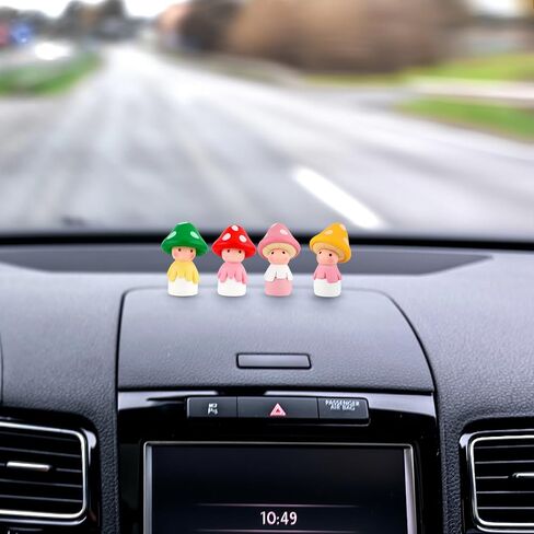 4PCS Mini Mushroom Cute Car Accessories, Rear View Mirror Dashboard Decorations Kawaii Mushrooms Auto Decor Resin Car Interior Accessories for Car Garden Home Car Mirror Interior Decors in Saudi Arabia