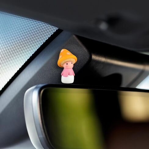 4PCS Mini Mushroom Cute Car Accessories, Rear View Mirror Dashboard Decorations Kawaii Mushrooms Auto Decor Resin Car Interior Accessories for Car Garden Home Car Mirror Interior Decors in Saudi Arabia