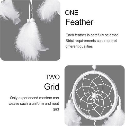 إكسسوارات تعليق مرآة الرؤية الخلفية للسيارة مصنوعة يدويًا، زينة صائدة الأحلام ريش أبيض أنيق للتعليق على الحائط، ملحقات مرآة الرؤية الخلفية للنساء والرجال، ديكور داخلي للسيارة in Kuwait