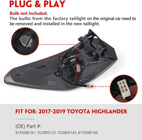 Huray Left Inner Tail Light for Toyota Highlander 2017-2019 Driver Side LED Taillight Lamp Assembly Replacement for TO2802139 815900E120 in Saudi Arabia