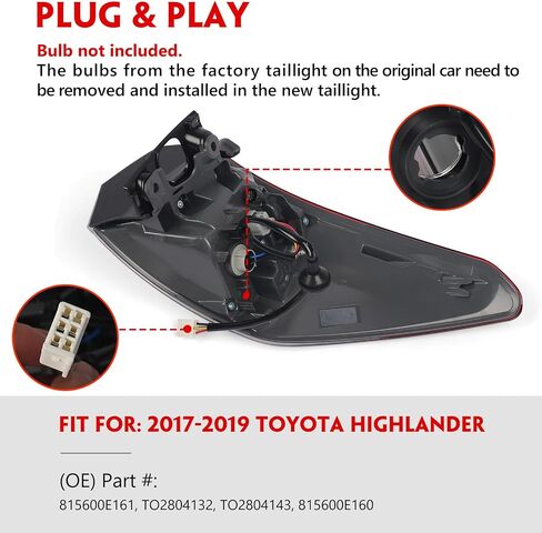 Huray Left Inner Tail Light for Toyota Highlander 2017-2019 Driver Side LED Taillight Lamp Assembly Replacement for TO2802139 815900E120 in Saudi Arabia