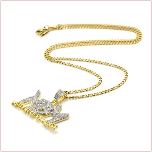 Hip Hop DJ Plated 18K Gold Ice Out Crystal Letter Pendant Chain Necklace in Saudi Arabia