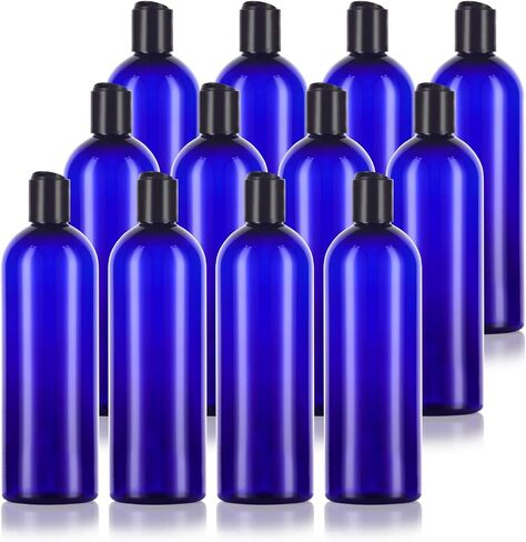JUVITUS 16 oz / 500 ml Cobalt Blue Slim PET Plastic Bottles (BPA Free) (12 pack) (Black Disc Cap Lid) in Saudi Arabia
