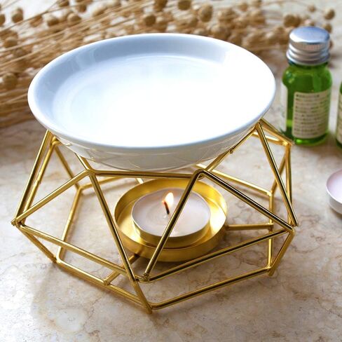 موقد الزيوت العطرية السيراميك والحديد الشمع المذاب شمعة ذهبية الشمع دفئا Tealight شمعة حامل رائحة الناشر للمنزل غرفة نوم غرفة المعيشة الهدايا والديكور in Kuwait