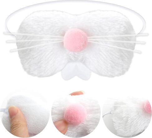 Bunny Ears Headbands Plush Fabric Bunny Nose Furry Rabbit Ear Headband Set Easter Party Prom Cosplay Supplies Halloween Costume Acessory for Women(White+Pink) in Saudi Arabia