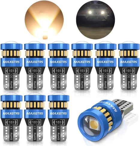 MAXGTRS 194 LED Light Bulb 4300k Warm Wihte 168 2825 W5W T10 Wedge 18-SMD 3014 Chipsets LED Replacement Bulbs with Condenser Lens for Car Dome Map Door Courtesy License Plate Lights, Pack of 10 in Saudi Arabia