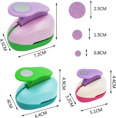 خرامة ثقب الحرف، 3 قطع ملونة صغيرة مستديرة لخرامة الورق أشكال ثقب دائري لبطاقات القصاصات هواية الحرف اليدوية ألبوم الصور DIY صياغة الأطفال (8 مم 15 مم 25 مم لون عشوائي) in Kuwait