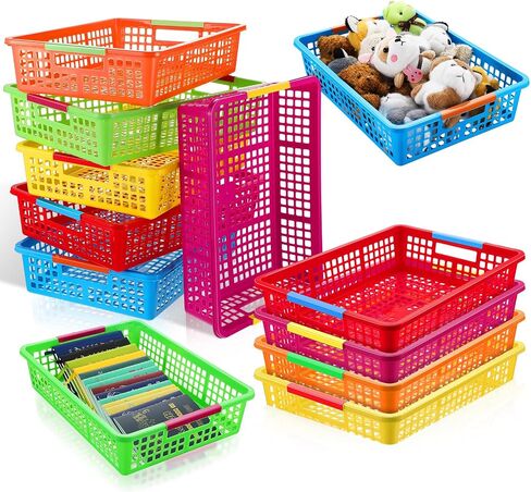 Uiifan 12 Pcs Classroom Plastic Storage Basket A4 Size Desktop Organizer Trays with Handles Large Colorful Mesh Storage Basket Paper File Letter Organizer Bins for School Supplies in Saudi Arabia