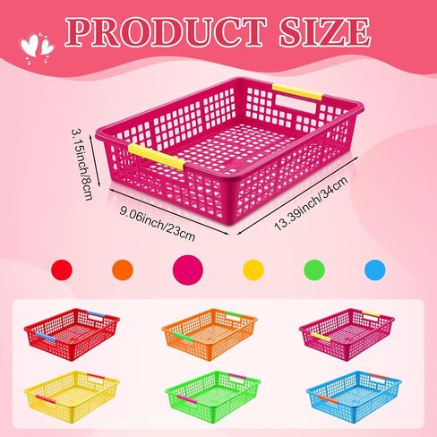 Uiifan 12 Pcs Classroom Plastic Storage Basket A4 Size Desktop Organizer Trays with Handles Large Colorful Mesh Storage Basket Paper File Letter Organizer Bins for School Supplies in Saudi Arabia