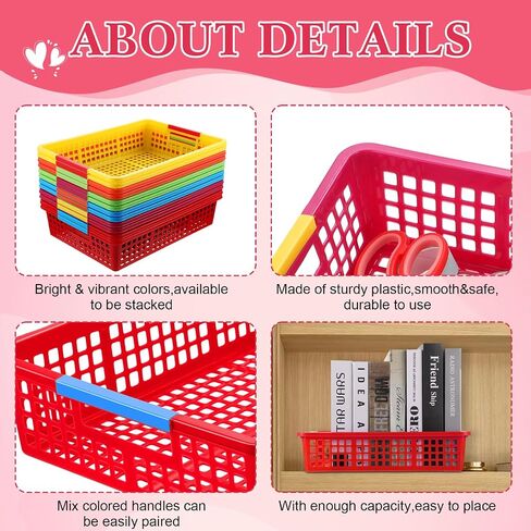Uiifan 12 Pcs Classroom Plastic Storage Basket A4 Size Desktop Organizer Trays with Handles Large Colorful Mesh Storage Basket Paper File Letter Organizer Bins for School Supplies in Saudi Arabia