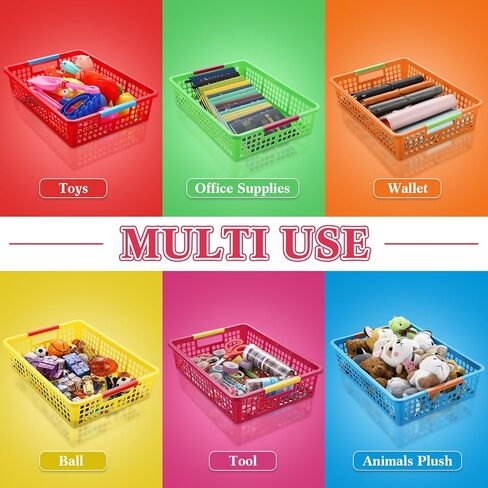 Uiifan 12 Pcs Classroom Plastic Storage Basket A4 Size Desktop Organizer Trays with Handles Large Colorful Mesh Storage Basket Paper File Letter Organizer Bins for School Supplies in Saudi Arabia