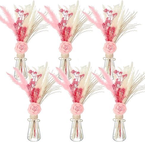 Hotop 6 Sets Pink Dried Pampas Grass Bouquet Centerpieces with Vase 19.6 Inch Natural Pampas Grass Decor Artificial Flowers for Boho Girl Baby Shower Home Wedding Decoration Table Centerpiece in Saudi Arabia