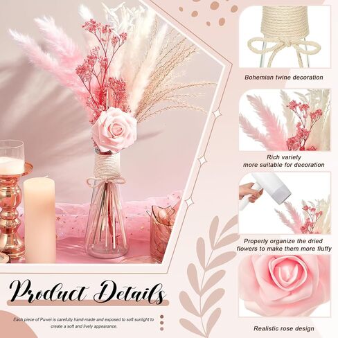 Hotop 6 Sets Pink Dried Pampas Grass Bouquet Centerpieces with Vase 19.6 Inch Natural Pampas Grass Decor Artificial Flowers for Boho Girl Baby Shower Home Wedding Decoration Table Centerpiece in Saudi Arabia