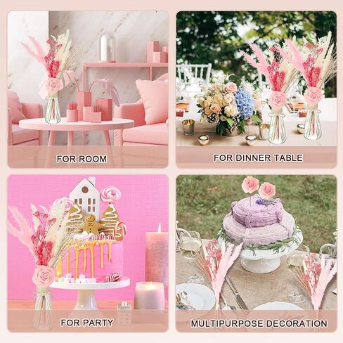 Hotop 6 Sets Pink Dried Pampas Grass Bouquet Centerpieces with Vase 19.6 Inch Natural Pampas Grass Decor Artificial Flowers for Boho Girl Baby Shower Home Wedding Decoration Table Centerpiece in Saudi Arabia