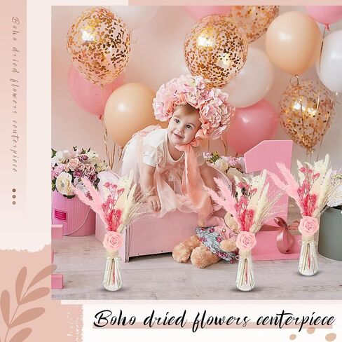 Hotop 6 Sets Pink Dried Pampas Grass Bouquet Centerpieces with Vase 19.6 Inch Natural Pampas Grass Decor Artificial Flowers for Boho Girl Baby Shower Home Wedding Decoration Table Centerpiece in Saudi Arabia