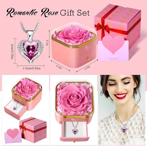 Mothers Day Mom Gifts,Eternal Rose Flower with Necklace Gifts for Women,Mother, Grandma,Wife and Girlfriend, Birthday Gift,Wedding, Thanksgiving Gift (Blue) in Saudi Arabia