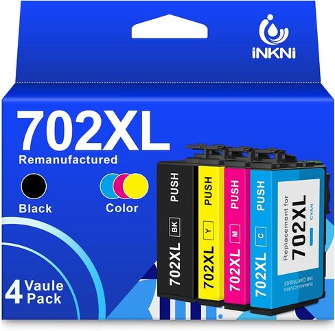 InkNI 702XL 702 Ink Cartridges Combo Pack Remanufactured for Epson 702 XL 702XL Ink Cartridges for Printer Workforce Pro WF-3720 WF-3730 WF-3733 Printer Ink cartridges (Black Color 4 Pack) in Saudi Arabia