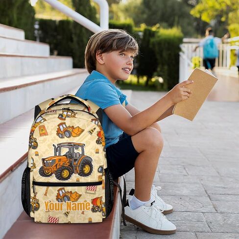 School Backpack for Boys - Tractor Backpack for Kids Student 17" Lightweight Black Bookbag for School Schoolbag Elementary, Boys Backpacks Ages 6-8 in Saudi Arabia