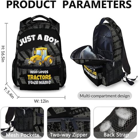 School Backpack for Boys - Tractor Backpack for Kids Student 17" Lightweight Black Bookbag for School Schoolbag Elementary, Boys Backpacks Ages 6-8 in Saudi Arabia