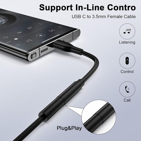 USB C إلى 3.5 ملم محول صوت سامسونج، نوع C إلى Aux Audio Dongle كابل سلك أنثى محول مقبس سماعة الرأس لهاتف Samsung Galaxy A15/A55/A54/A35/S24 Ultra/S23/S22/S21/S20/iPhone 15 Pro Max/Pixel 8a /8/7/6/5 in Saudi Arabia