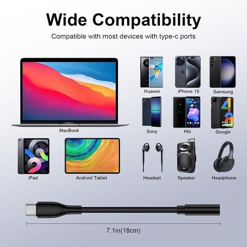 USB C إلى 3.5 ملم محول صوت سامسونج، نوع C إلى Aux Audio Dongle كابل سلك أنثى محول مقبس سماعة الرأس لهاتف Samsung Galaxy A15/A55/A54/A35/S24 Ultra/S23/S22/S21/S20/iPhone 15 Pro Max/Pixel 8a /8/7/6/5 in Saudi Arabia