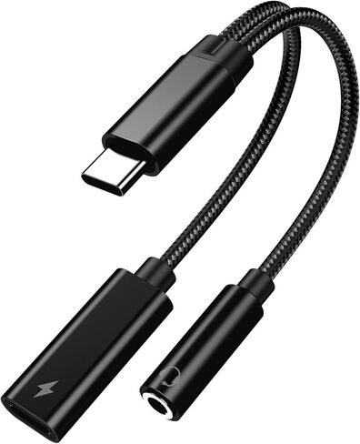 محول سماعة رأس وشاحن من النوع C إلى 3.5 ملم، 2 في 1 USB C إلى Aux Audio Jack Hi-Res DAC مع كابل دونغل للشحن السريع PD 60W متوافق مع Pixel 4 3 XL وGalaxy S21 S20 S20+ Plus Note 20 (أسود) in Kuwait