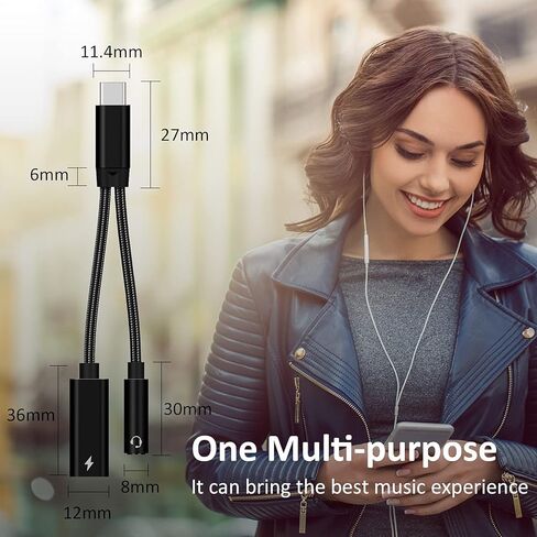محول سماعة رأس وشاحن من النوع C إلى 3.5 ملم، 2 في 1 USB C إلى Aux Audio Jack Hi-Res DAC مع كابل دونغل للشحن السريع PD 60W متوافق مع Pixel 4 3 XL وGalaxy S21 S20 S20+ Plus Note 20 (أسود) in Kuwait