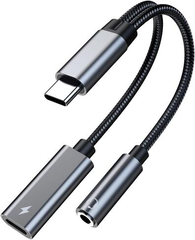 Type C to 3.5mm Headphone and Charger Adapter, 2 in 1 USB C to Aux Audio Jack Hi-Res DAC with PD 60W Fast Charging Dongle Cable Compatible with Pixel 4 3 XL, Galaxy S21 S20 S20+ Plus Note 20 (Black) in Saudi Arabia