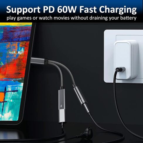 Type C to 3.5mm Headphone and Charger Adapter, 2 in 1 USB C to Aux Audio Jack Hi-Res DAC with PD 60W Fast Charging Dongle Cable Compatible with Pixel 4 3 XL, Galaxy S21 S20 S20+ Plus Note 20 (Black) in Saudi Arabia