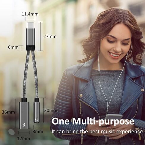 Type C to 3.5mm Headphone and Charger Adapter, 2 in 1 USB C to Aux Audio Jack Hi-Res DAC with PD 60W Fast Charging Dongle Cable Compatible with Pixel 4 3 XL, Galaxy S21 S20 S20+ Plus Note 20 (Black) in Saudi Arabia