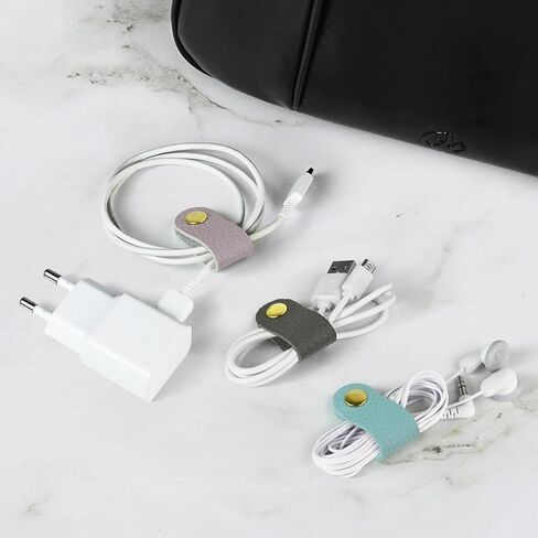 Carrotez Leather Cord Organizer, Cable Organizer for Travel, Cord Keeper, Cable Ties, Cable Straps, Cord Wraps for Charging Cords - 3 pcs (Black) in Kuwait