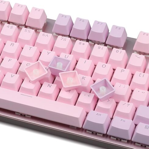 Happy Balls Keycaps الخلفية PBT Cherry MX Keycap Set Doubleshot OEM Profile شفافة مع Keycap Puller لتخطيط الولايات المتحدة 61 87 104 108 MX Switches لوحة المفاتيح الميكانيكية (مجموعة أرجوانية وردية) in Kuwait
