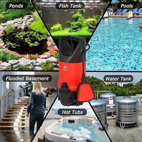 مضخة مستنقع FLUENTPOWER 3/4HP مضخة غاطسة 3300GPH، تصريف المياه النظيفة/القذرة للطابق السفلي من قبو الفيضانات وحمام السباحة والحديقة وحوض الاستحمام الساخن، التشغيل اليدوي التلقائي أو المستمر عن طريق مفتاح تعويم in Kuwait