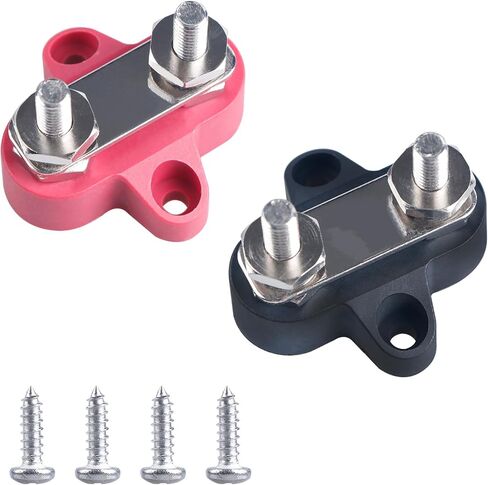 كتلة طرفية لشريط الحافلة 12 فولت كتلة طرفية للبطارية 1/4 بوصة كتلة توزيع الطاقة مزدوجة الأزرار M6 شريط تيار مستمر إيجابي/سلبي لسيارة القوارب البحرية (أحمر وأسود، 1/4 بوصة) in Kuwait