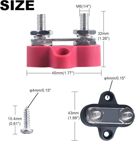 كتلة طرفية لشريط الحافلة 12 فولت كتلة طرفية للبطارية 1/4 بوصة كتلة توزيع الطاقة مزدوجة الأزرار M6 شريط تيار مستمر إيجابي/سلبي لسيارة القوارب البحرية (أحمر وأسود، 1/4 بوصة) in Kuwait