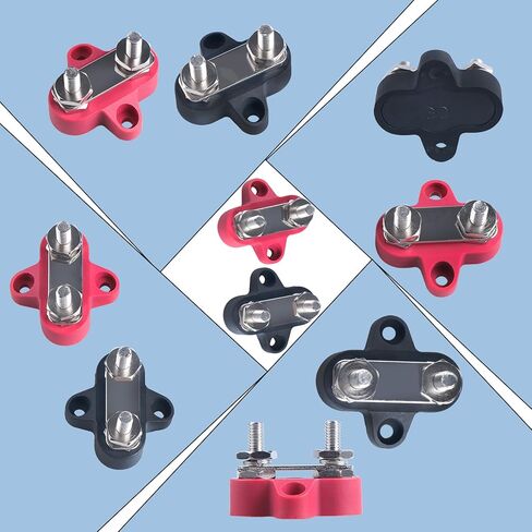 كتلة طرفية لشريط الحافلة 12 فولت كتلة طرفية للبطارية 1/4 بوصة كتلة توزيع الطاقة مزدوجة الأزرار M6 شريط تيار مستمر إيجابي/سلبي لسيارة القوارب البحرية (أحمر وأسود، 1/4 بوصة) in Kuwait