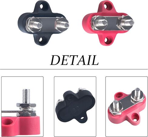 كتلة طرفية لشريط الحافلة 12 فولت كتلة طرفية للبطارية 1/4 بوصة كتلة توزيع الطاقة مزدوجة الأزرار M6 شريط تيار مستمر إيجابي/سلبي لسيارة القوارب البحرية (أحمر وأسود، 1/4 بوصة) in Kuwait