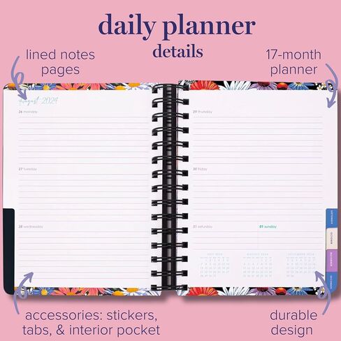 Vera Bradley 2024-2025 Medium Planner Daily Weekly & Monthly, 17 Month Hardcover Agenda Dated Aug 2024-Dec 2025, Cute Planner with Stickers, Pockets, & Spiral Binding, Daisy Fields Bright in Saudi Arabia