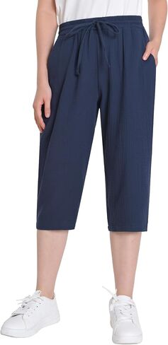 Weintee Women's Petite Cotton Gauze Capris for Casual Summer in Saudi Arabia