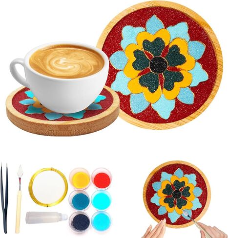 مجموعة أدوات المينا DIY، قواعد أكواب فنية من المينا المخرمة، مجموعة أدوات طلاء المينا DIY هواية مثالية للبالغين، قاعدة أكواب مصنوعة من الراتنج، هدايا ديكور منزلي مصنوعة يدويًا للأصدقاء (زهرة) in Kuwait