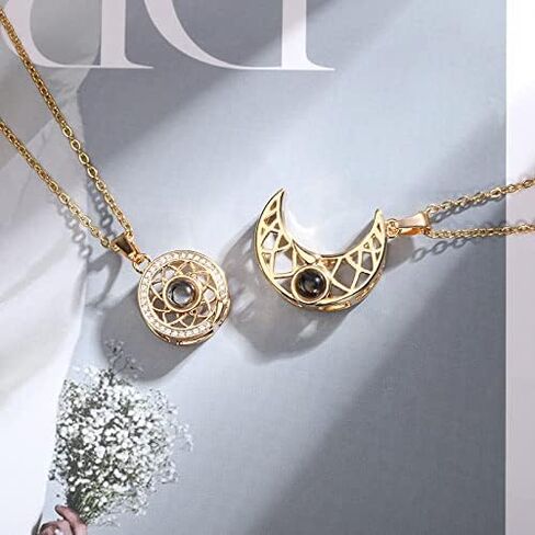 Sun and Moon Couple Matching Necklace 100 Languages I Love You Necklace Sun and Moon Friendship Necklace Gift for Him/Her in Saudi Arabia